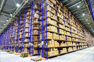 warehouse picture with boxes on high shelves